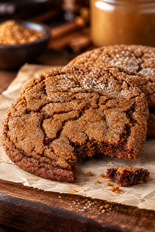 Soft molasses cookies with crackled sugar tops, baked by Frato's Temptations Bakery