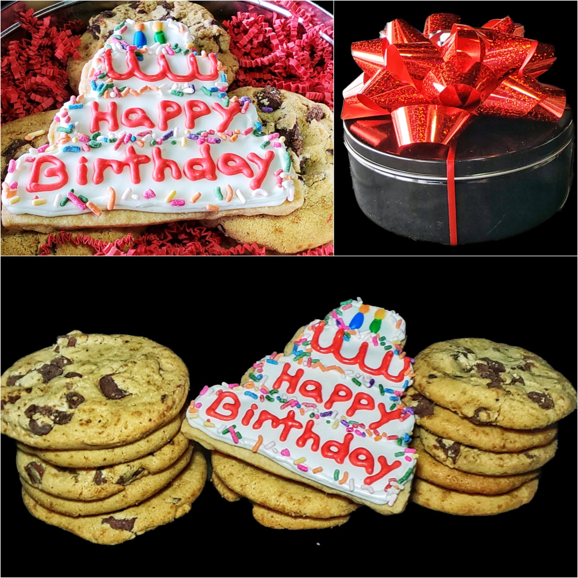 Happy Birthday Fresh Baked Cookie or Brownie Dessert Tin Gift Box! (Over 1.5 Pounds of Desserts)